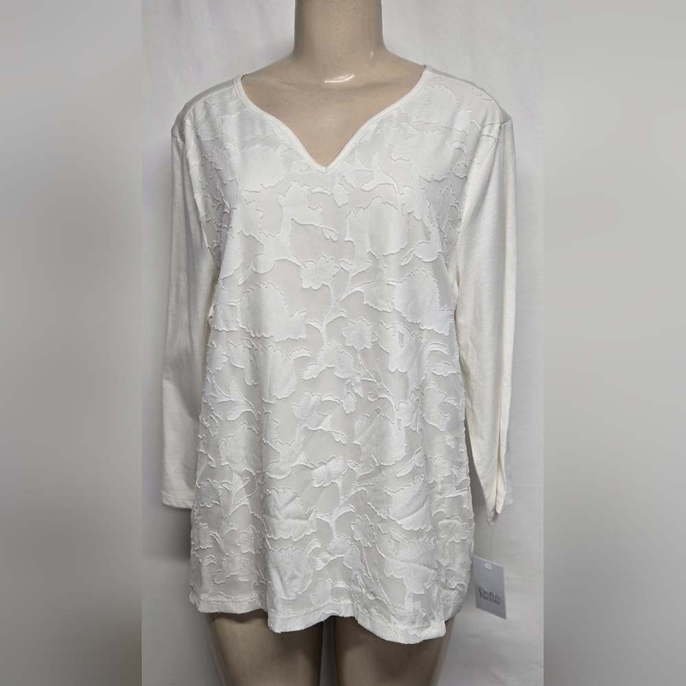 Croft & Barrow XL Coconut White Floral Top Pullover Blouse